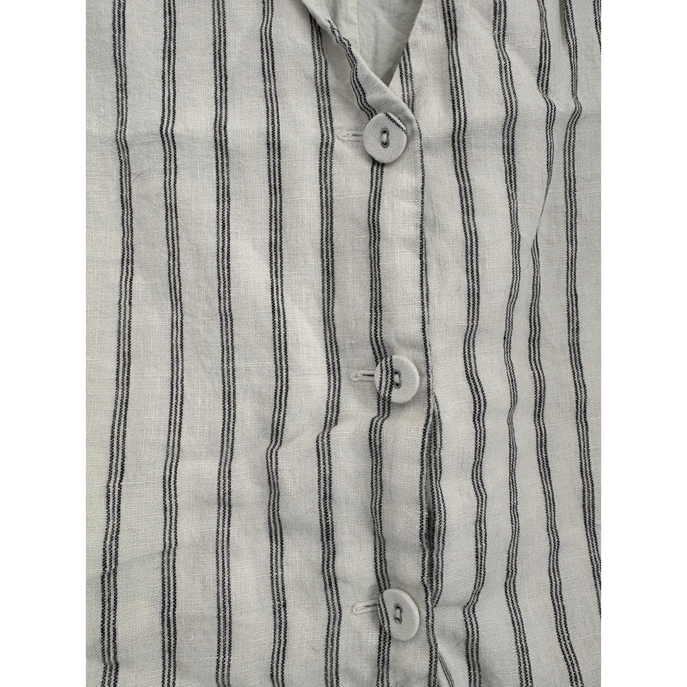 Quince Women's White/Black Striped Woven Linen V-Neck Button Vest Top XS - Picture 3 of 5